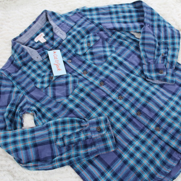 Cat /& Jack Green Plaid NWT Boys/' Long Sleeve Button-Down Shirt